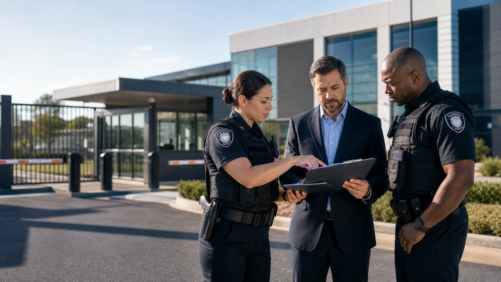 Motorcade government contracting team reviewing secure-facility access and public-sector delivery requirements.