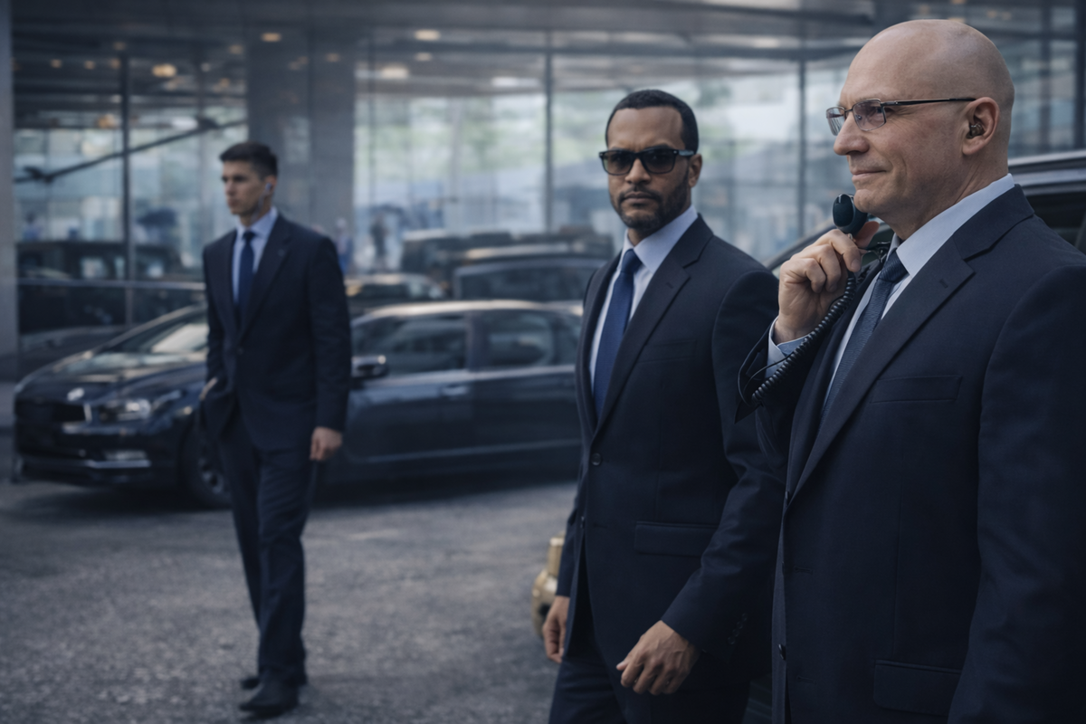 Executive protection detail in the field.